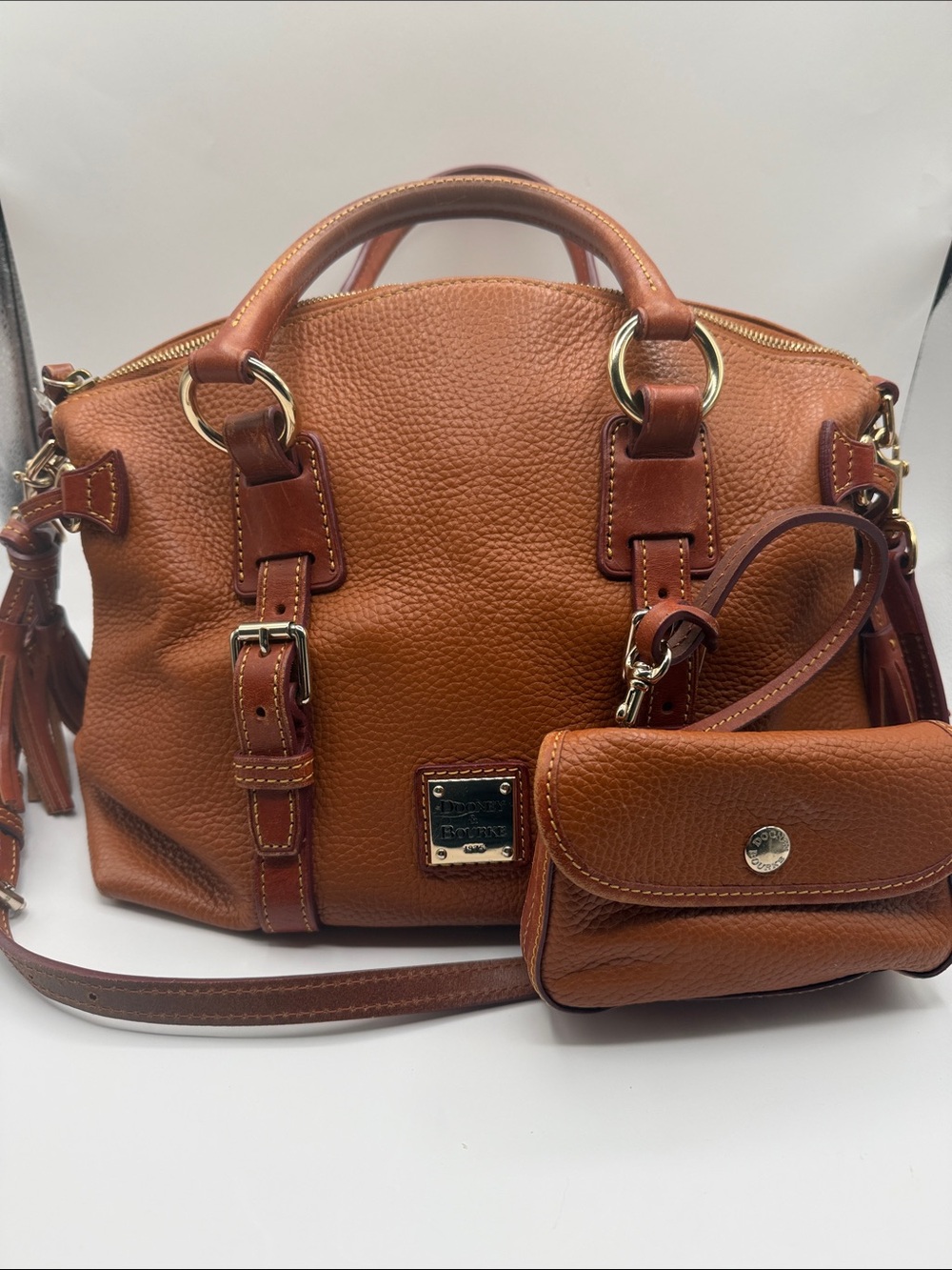 Dooney & Bourke Bristol Satchel Chestnut Leather Handbag with wristlet